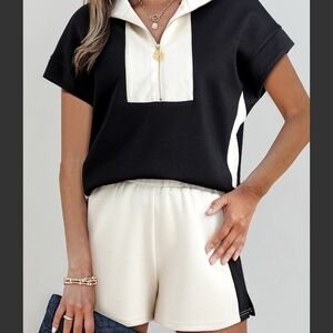 Black and Cream Women's Top And Buttom Set